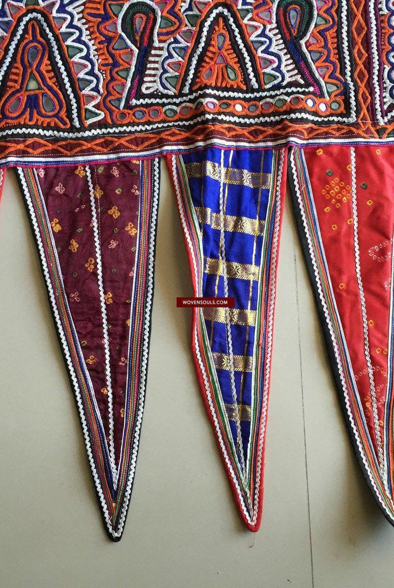 980 Long Vintage Rabari Embroidery Wall Decor Textile from Gujarat-WOVENSOULS-Antique-Vintage-Textiles-Art-Decor