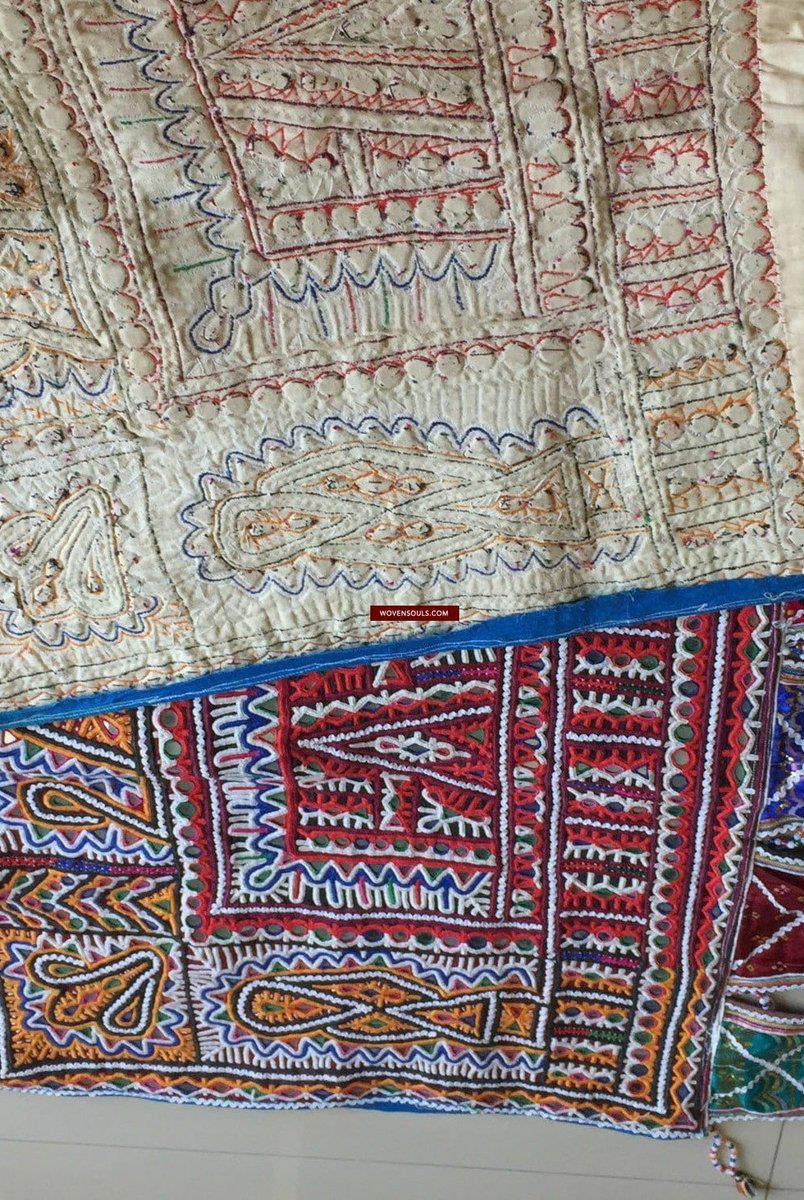 983 Long Vintage Rabari Embroidery Toran Wall Decor Textile from Gujarat-WOVENSOULS-Antique-Vintage-Textiles-Art-Decor