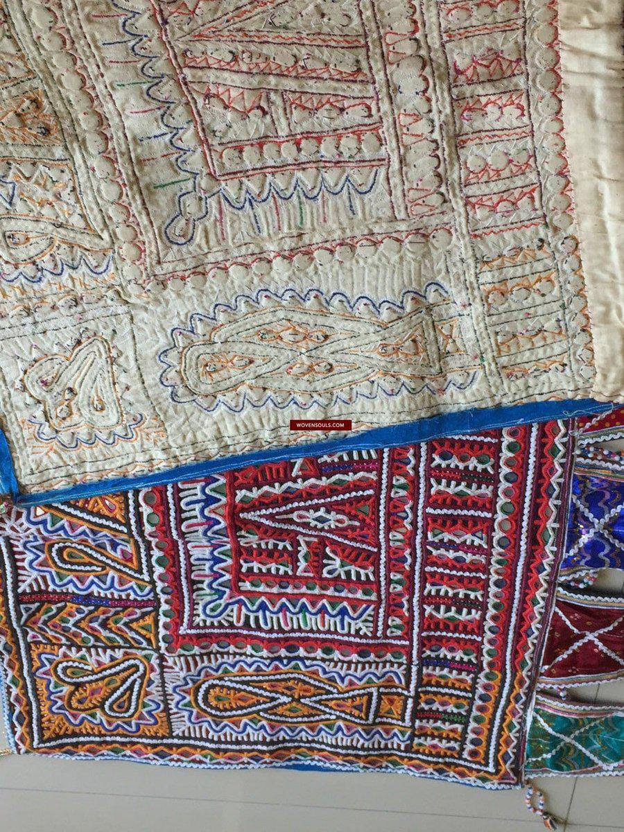 983 Long Vintage Rabari Embroidery Toran Wall Decor Textile from Gujarat-WOVENSOULS-Antique-Vintage-Textiles-Art-Decor
