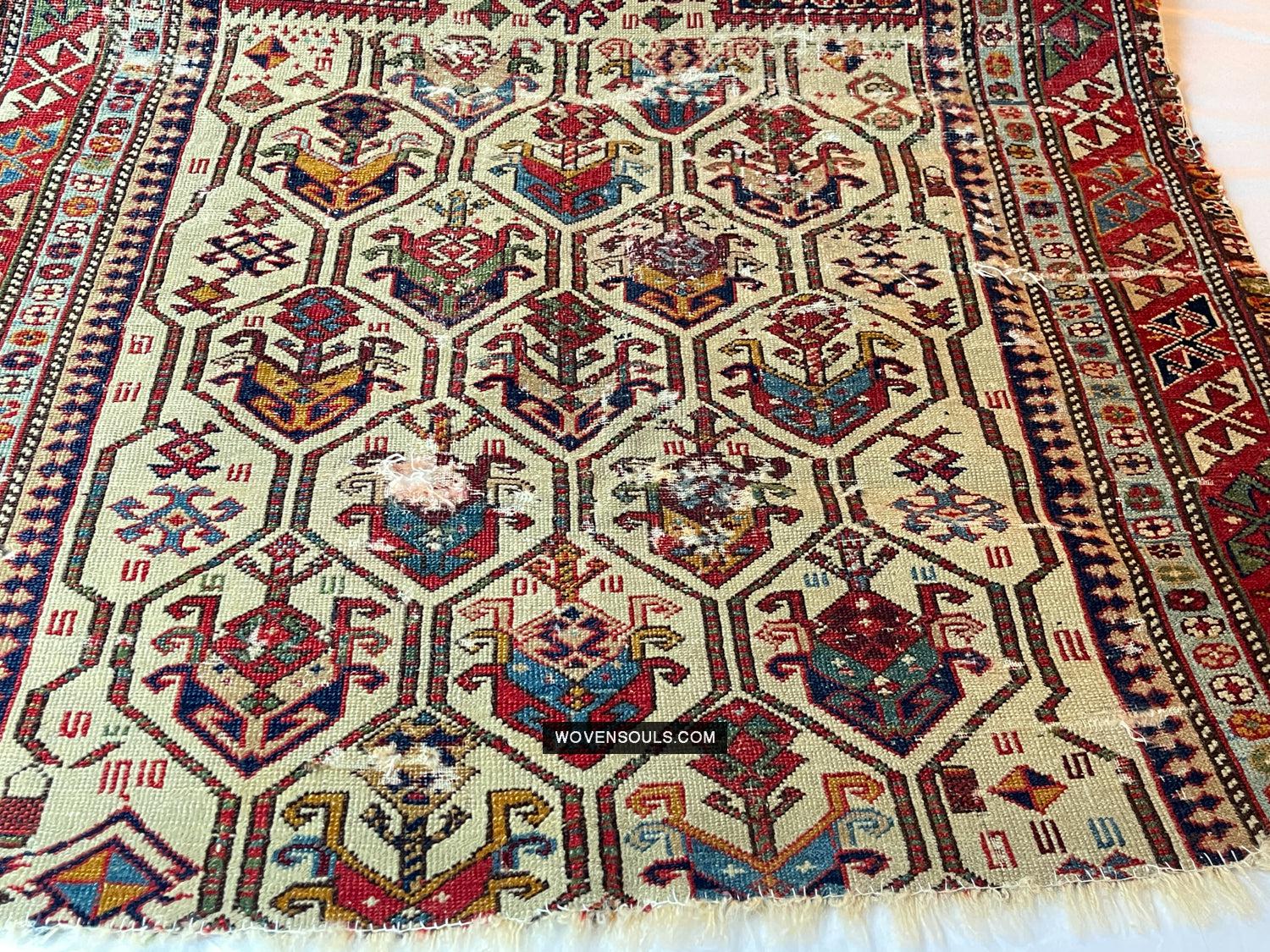 1800 Antique Shirvan Rug Fragment - WOVENSOULS Antique Vintage Art Interior Decor