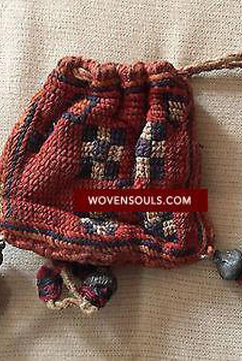 E506 TINY OLD Handmade Tribal Coin Purse-WOVENSOULS-Antique-Vintage-Textiles-Art-Decor