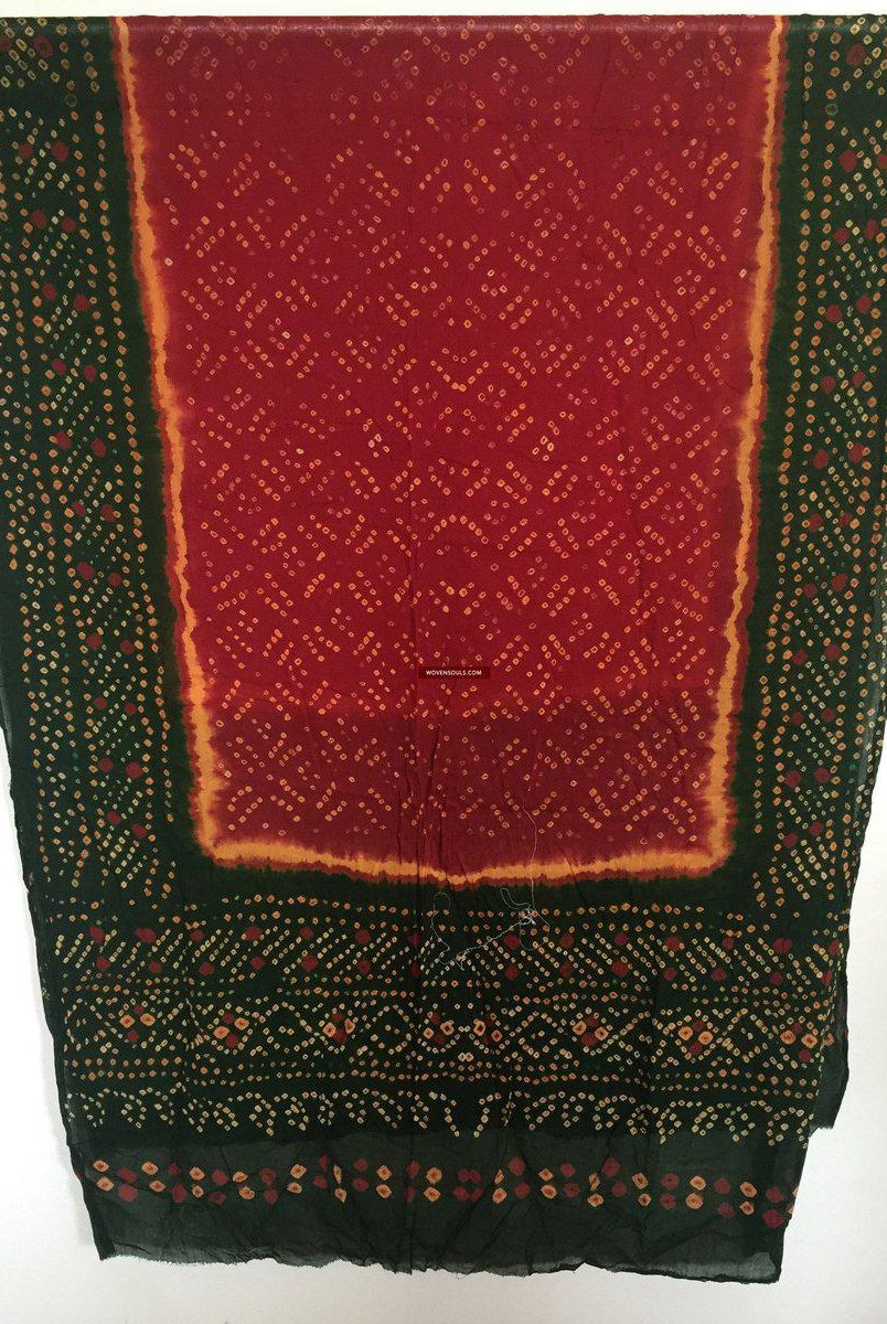 SOLD Old Indian Textile - Shawl with Tie-Dye Bandhini on Mulmul-WOVENSOULS-Antique-Vintage-Textiles-Art-Decor