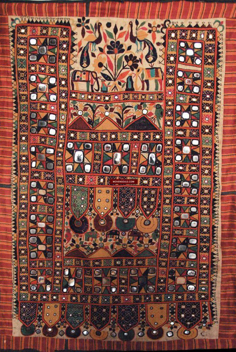 SOLD Old Kutch Mirror Embroidery-WOVENSOULS-Antique-Vintage-Textiles-Art-Decor