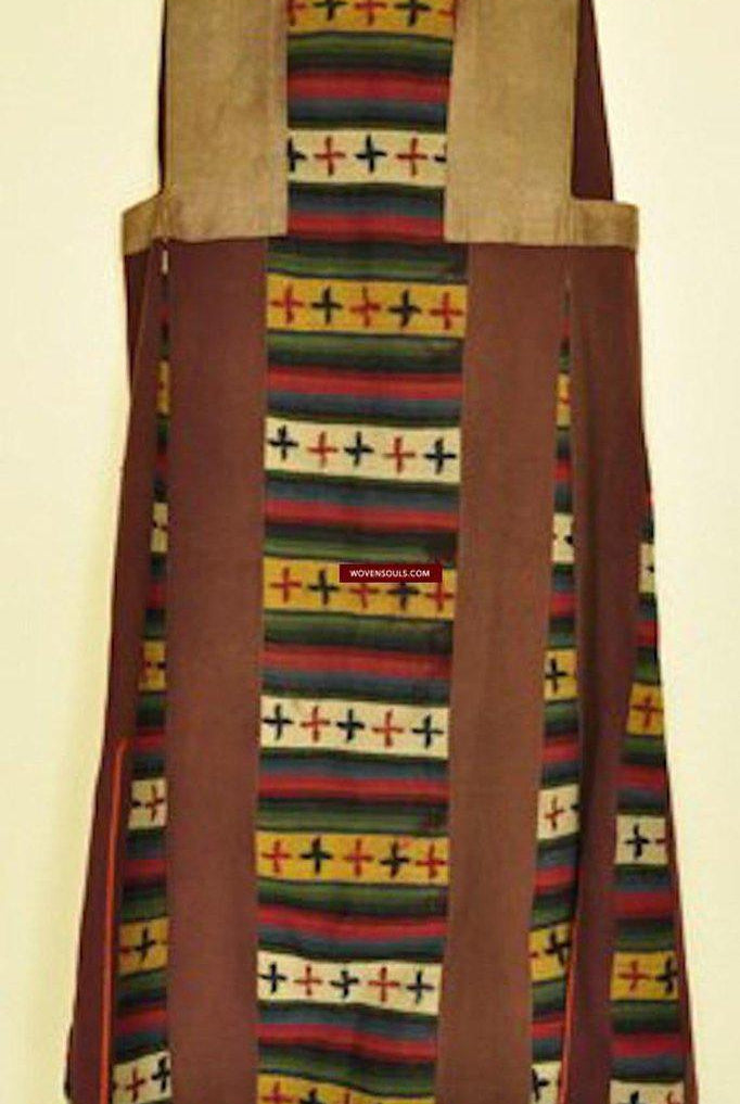 SOLD Old Tibet Coat - Stamp Dyed with Brocade-WOVENSOULS-Antique-Vintage-Textiles-Art-Decor