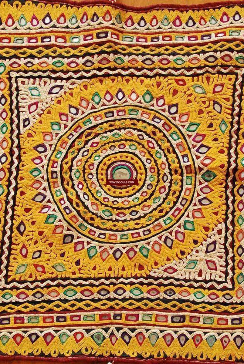 SOLD Semi - Antique Rabari Textile from Kutch - Decorative Embroidery with Mirrorwork-WOVENSOULS-Antique-Vintage-Textiles-Art-Decor