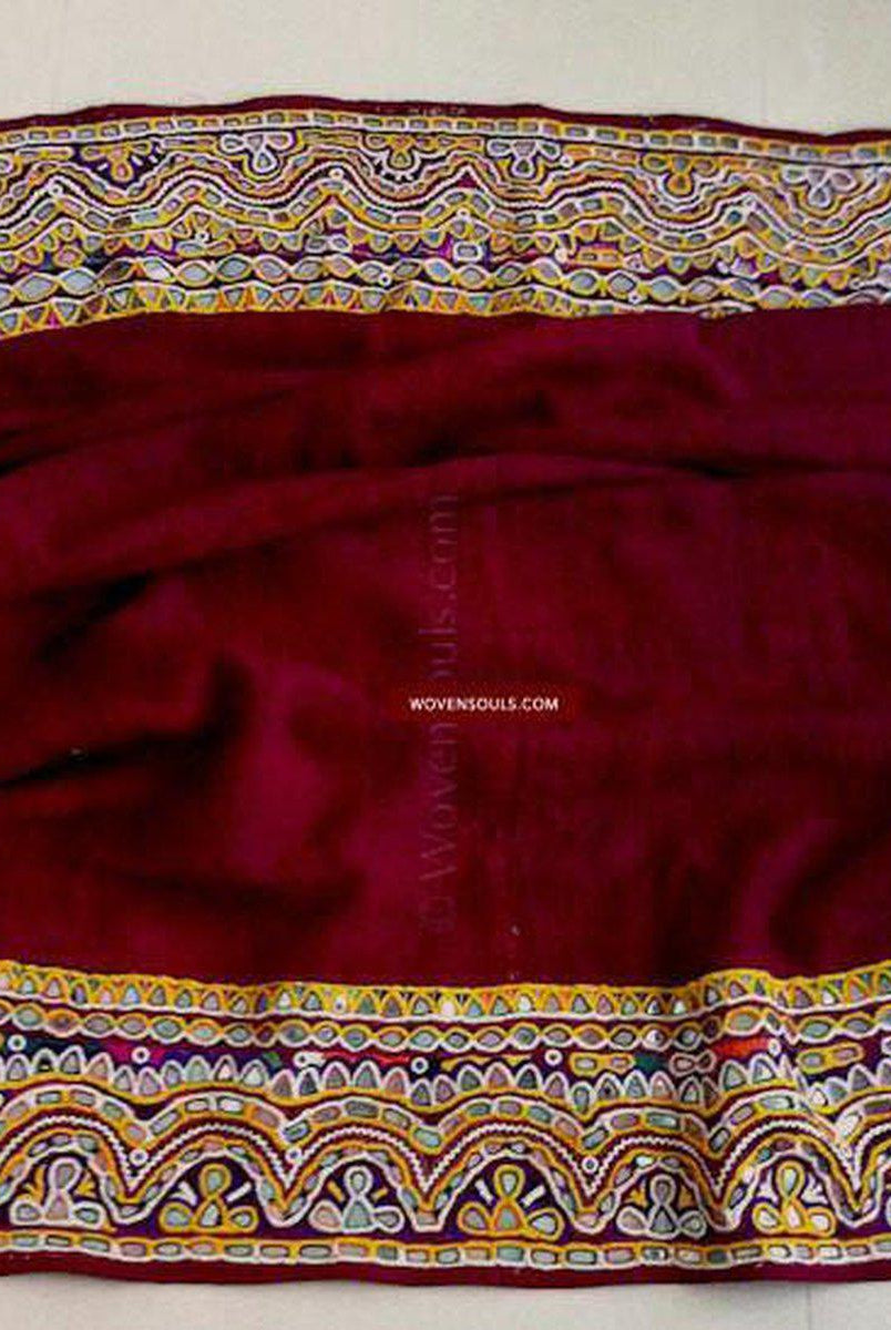SOLD Old Gujarat Mirror Embroidery Wool Shawl-WOVENSOULS-Antique-Vintage-Textiles-Art-Decor