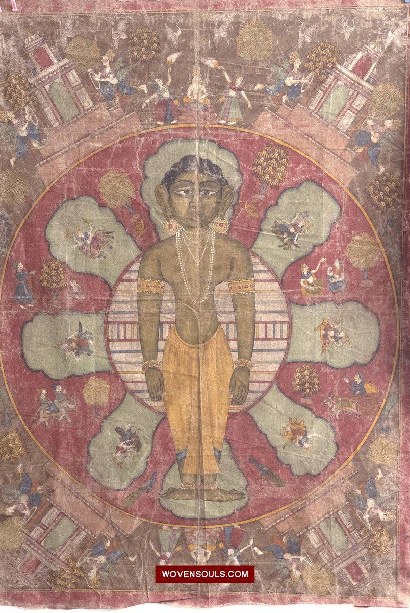 430 VENDU Vieille peinture Jain Pichvai avec Lok Purush et carte cosmologique-WOVENSOULS-Antique-Vintage-Textiles-Art-Décor