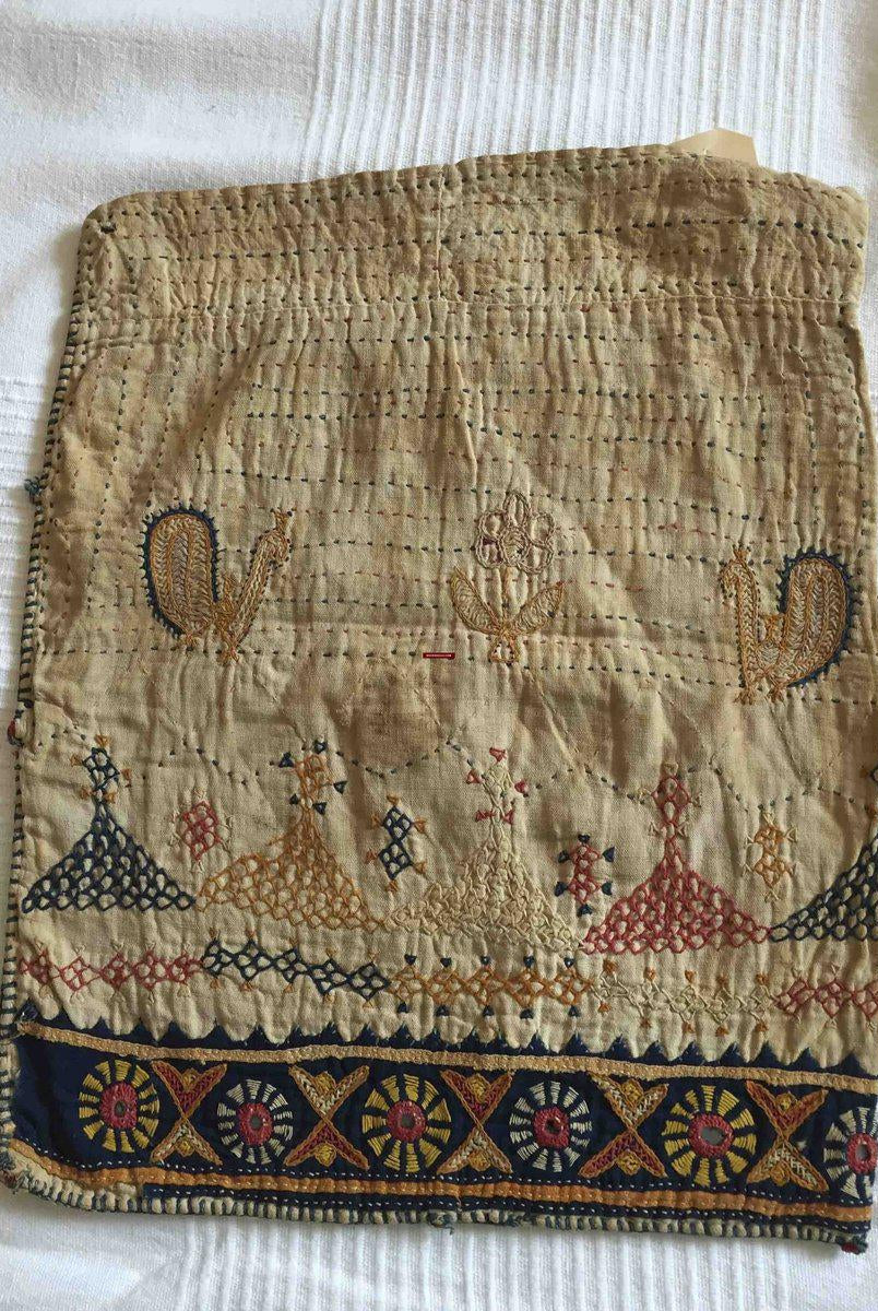 1007 SOLD Old Textile with Embroidery - Gujarat Bag-WOVENSOULS-Antique-Vintage-Textiles-Art-Decor