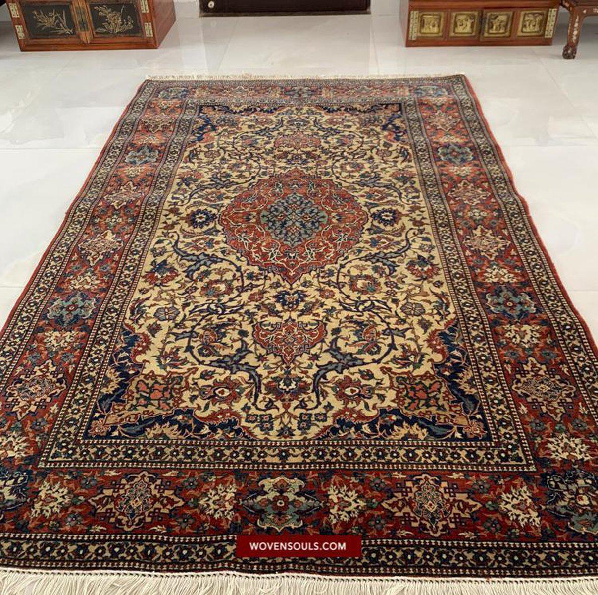 101 Gorgeous Antique Isfashan Rug Carpet - Cotton Foundation-WOVENSOULS-Antique-Vintage-Textiles-Art-Decor