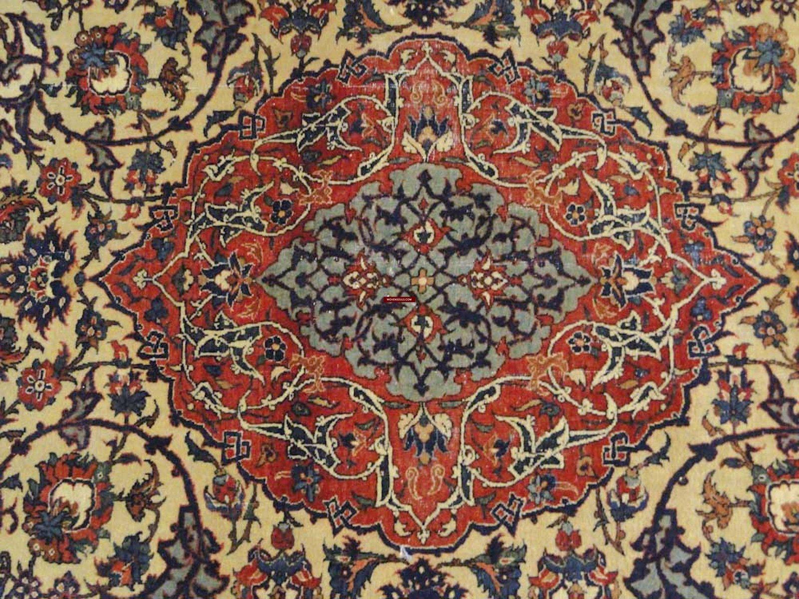 101 Gorgeous Antique Isfashan Rug Carpet - Cotton Foundation-WOVENSOULS-Antique-Vintage-Textiles-Art-Decor