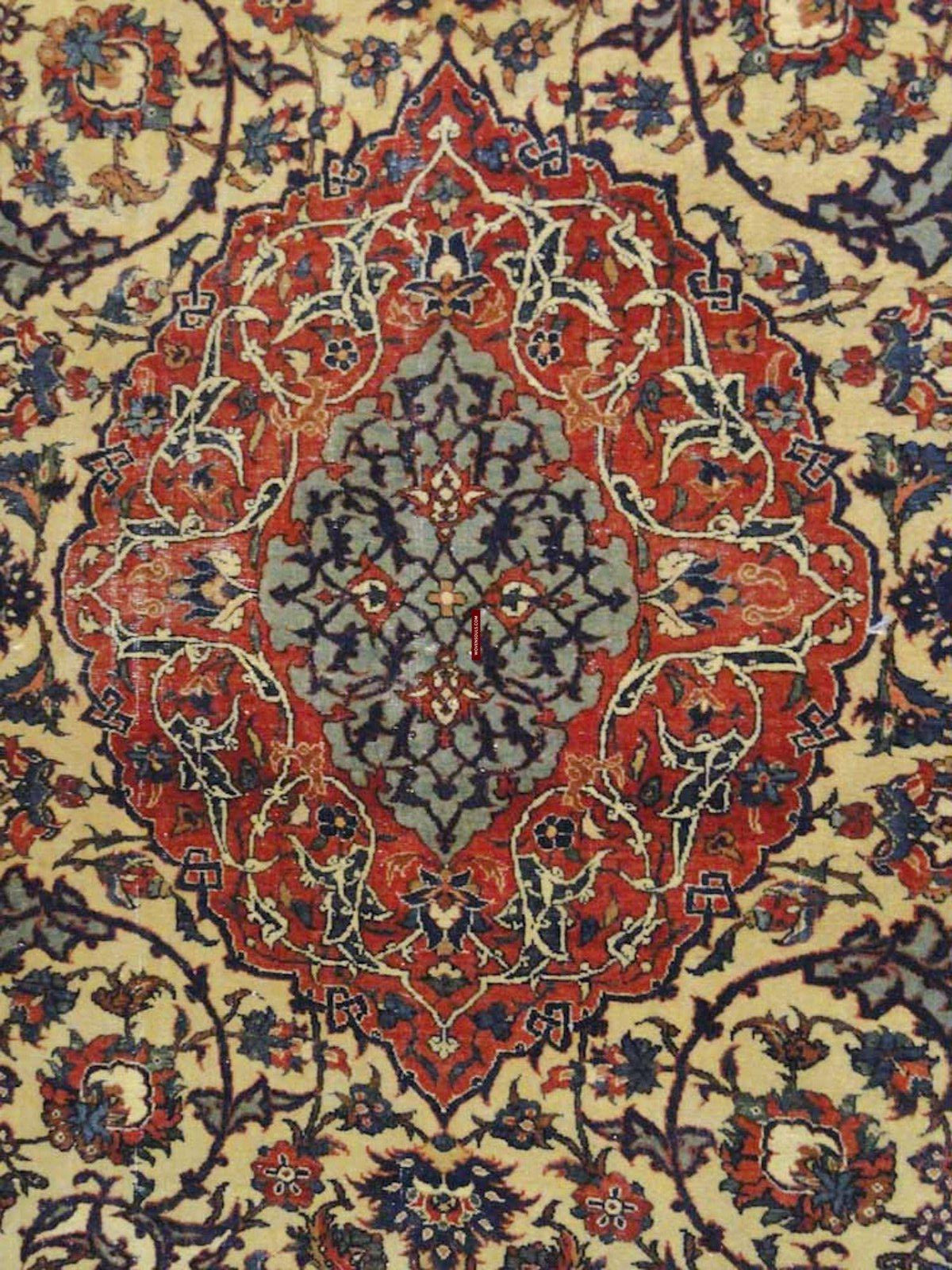101 Gorgeous Antique Isfashan Rug Carpet - Cotton Foundation-WOVENSOULS-Antique-Vintage-Textiles-Art-Decor