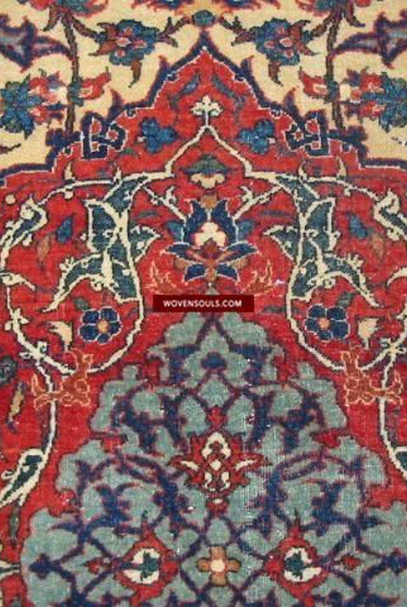 101 Gorgeous Antique Isfashan Rug Carpet - Cotton Foundation-WOVENSOULS-Antique-Vintage-Textiles-Art-Decor