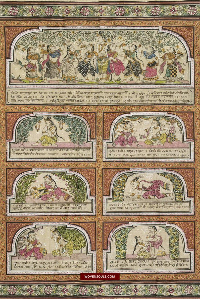 1011 SOLD Traditional Folk Art Painting - Patta Chitra - Geet Gobind-WOVENSOULS-Antique-Vintage-Textiles-Art-Decor