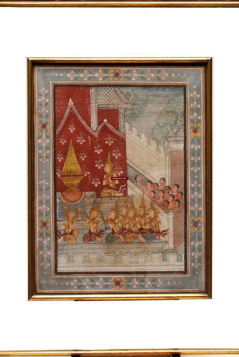 1012 SOLD Antique Ayutthaya Buddhist Art Painting - Thailand-WOVENSOULS-Antique-Vintage-Textiles-Art-Decor