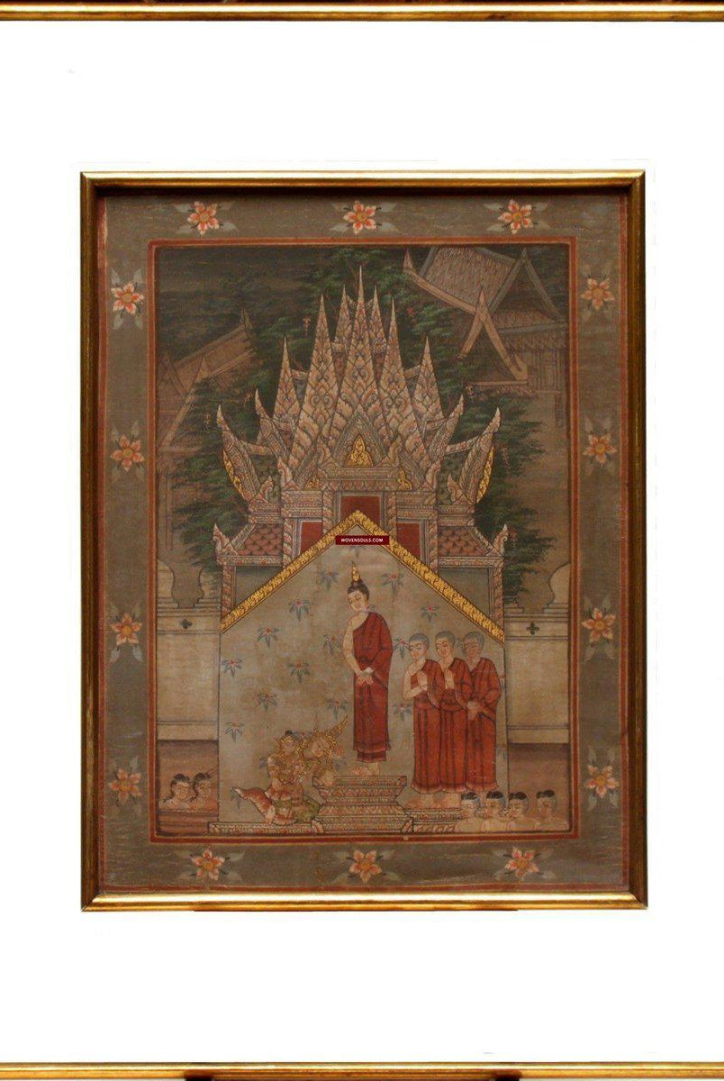 1013 SOLD Antique Ayutthaya Buddhist Painting Art Thailand-WOVENSOULS-Antique-Vintage-Textiles-Art-Decor
