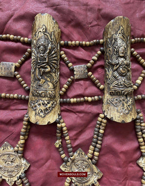 1015 Set - Antique Tantric Buddhist Head Priest's Ceremonial Costume - Carved Bone-WOVENSOULS-Antique-Vintage-Textiles-Art-Decor