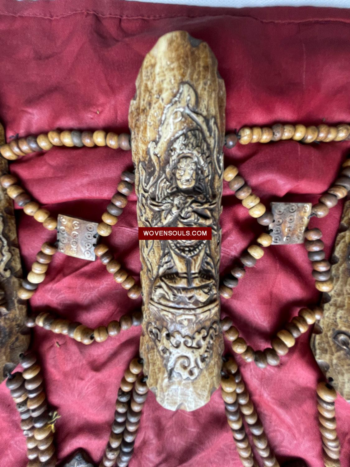 1015 SOLD - Antique Tantric Buddhist Head Priest's Ceremonial Costume - Carved Bone-WOVENSOULS Antique Textiles & Art Gallery