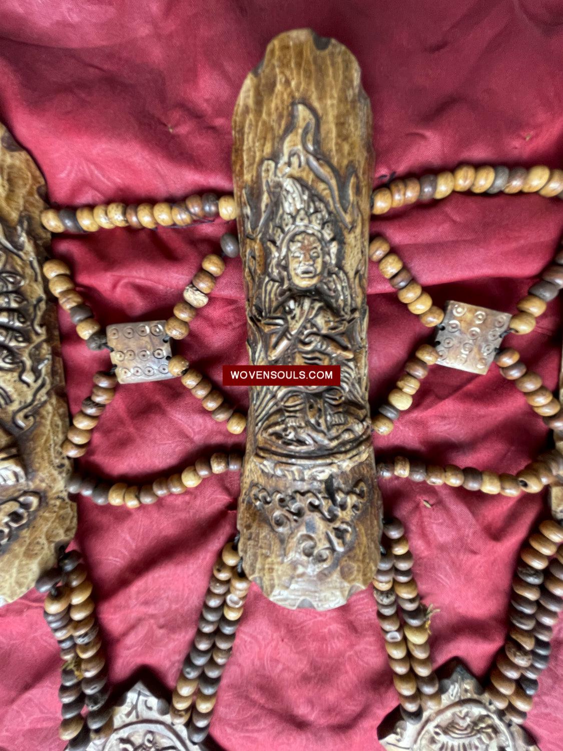 1015 SOLD - Antique Tantric Buddhist Head Priest's Ceremonial Costume - Carved Bone-WOVENSOULS Antique Textiles & Art Gallery