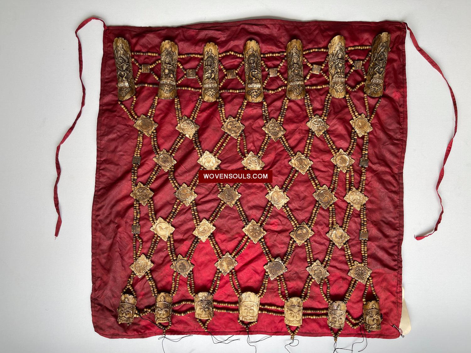 1015 SOLD - Antique Tantric Buddhist Head Priest's Ceremonial Costume - Carved Bone-WOVENSOULS Antique Textiles & Art Gallery