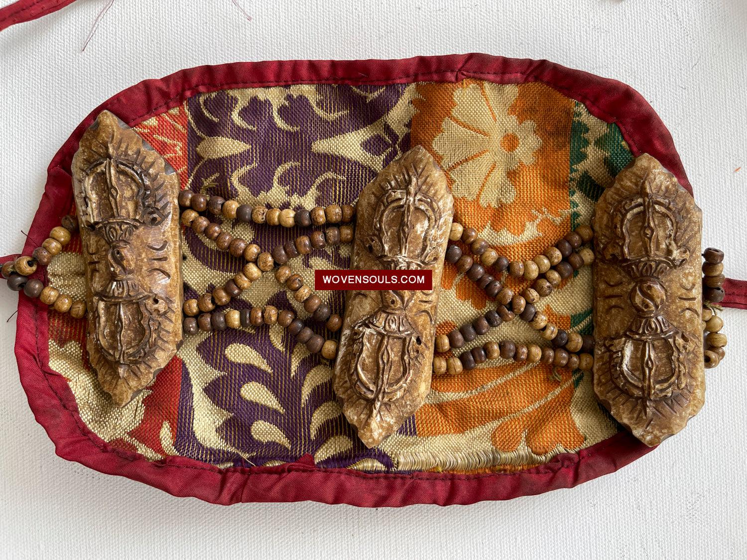 1015 SOLD - Antique Tantric Buddhist Head Priest's Ceremonial Costume - Carved Bone-WOVENSOULS Antique Textiles & Art Gallery