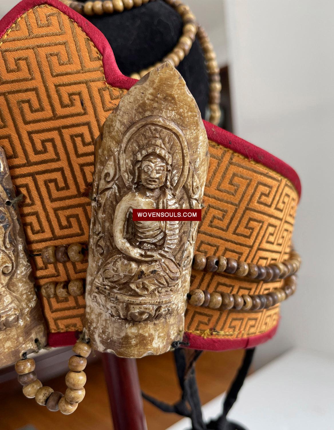 1015 SOLD - Antique Tantric Buddhist Head Priest's Ceremonial Costume - Carved Bone-WOVENSOULS Antique Textiles & Art Gallery