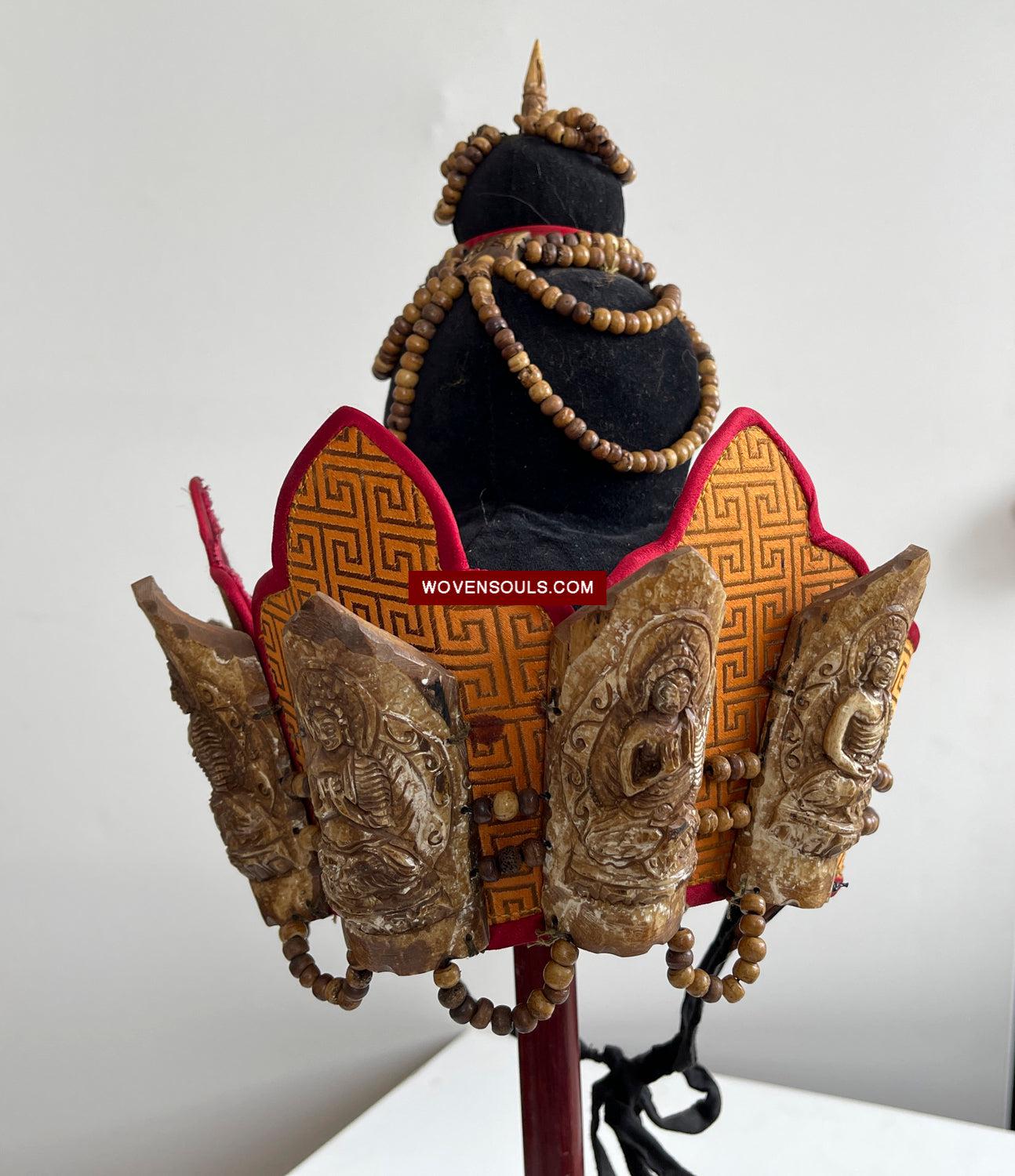 1015 SOLD - Antique Tantric Buddhist Head Priest's Ceremonial Costume - Carved Bone-WOVENSOULS Antique Textiles & Art Gallery
