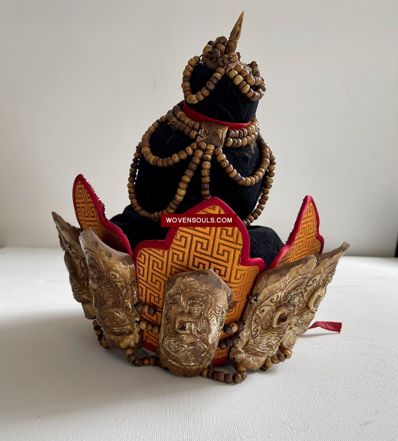 1015 SOLD - Antique Tantric Buddhist Head Priest's Ceremonial Costume - Carved Bone-WOVENSOULS Antique Textiles & Art Gallery