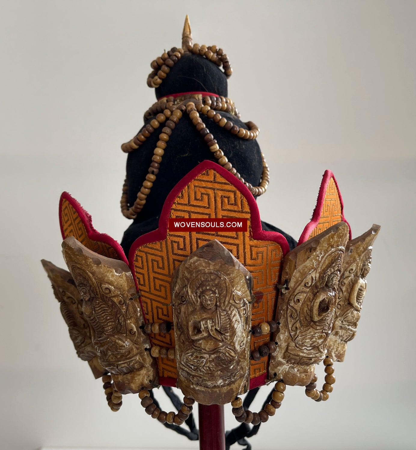 1015 SOLD - Antique Tantric Buddhist Head Priest's Ceremonial Costume - Carved Bone-WOVENSOULS Antique Textiles & Art Gallery