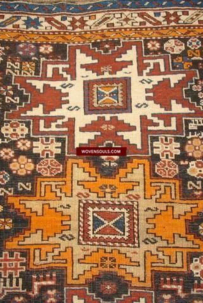 102 SOLD Antique Lesghi Star Caucasian Village Rug-WOVENSOULS-Antique-Vintage-Textiles-Art-Decor
