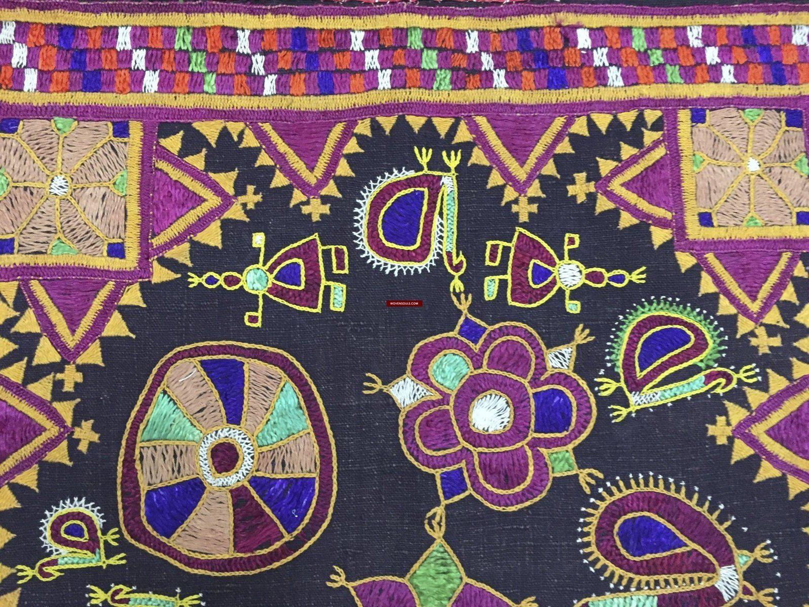 1020 Vintage Ghodiyu Cradle Cloth Hammock with Green Backing-WOVENSOULS-Antique-Vintage-Textiles-Art-Decor