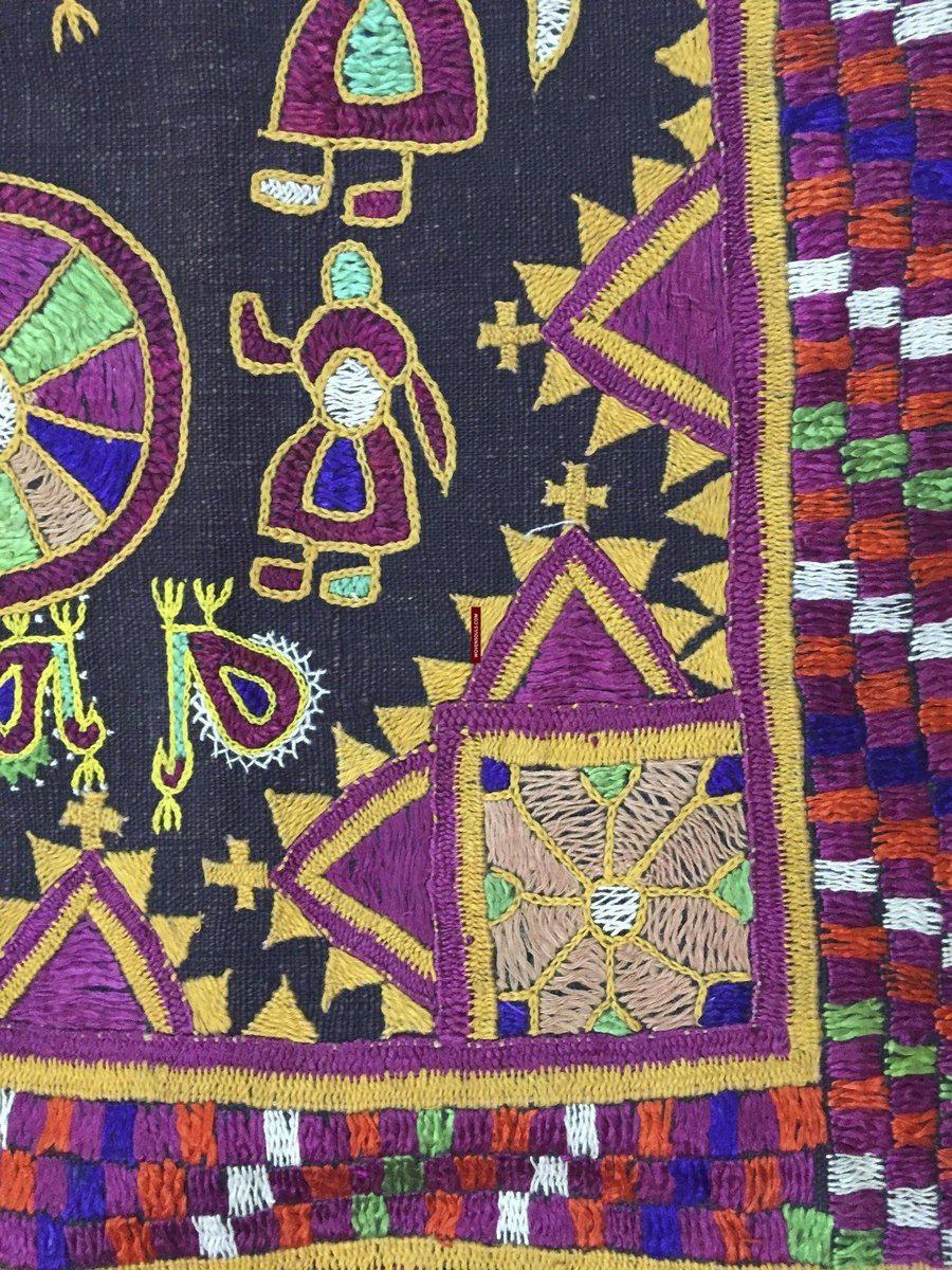 1020 Vintage Ghodiyu Cradle Cloth Hammock with Green Backing-WOVENSOULS-Antique-Vintage-Textiles-Art-Decor