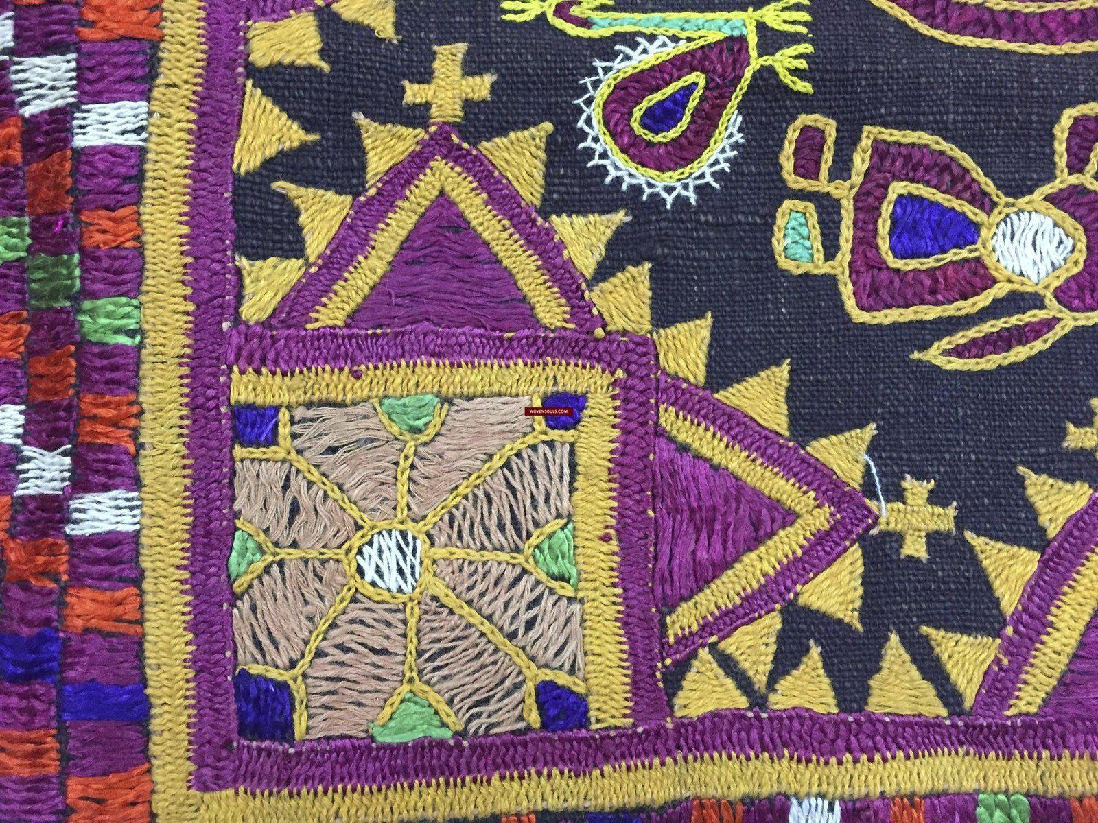 1020 Vintage Ghodiyu Cradle Cloth Hammock with Green Backing-WOVENSOULS-Antique-Vintage-Textiles-Art-Decor