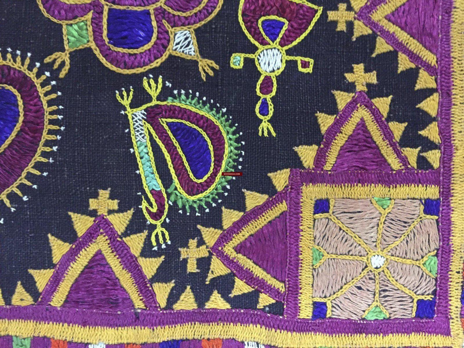 1020 Vintage Ghodiyu Cradle Cloth Hammock with Green Backing-WOVENSOULS-Antique-Vintage-Textiles-Art-Decor