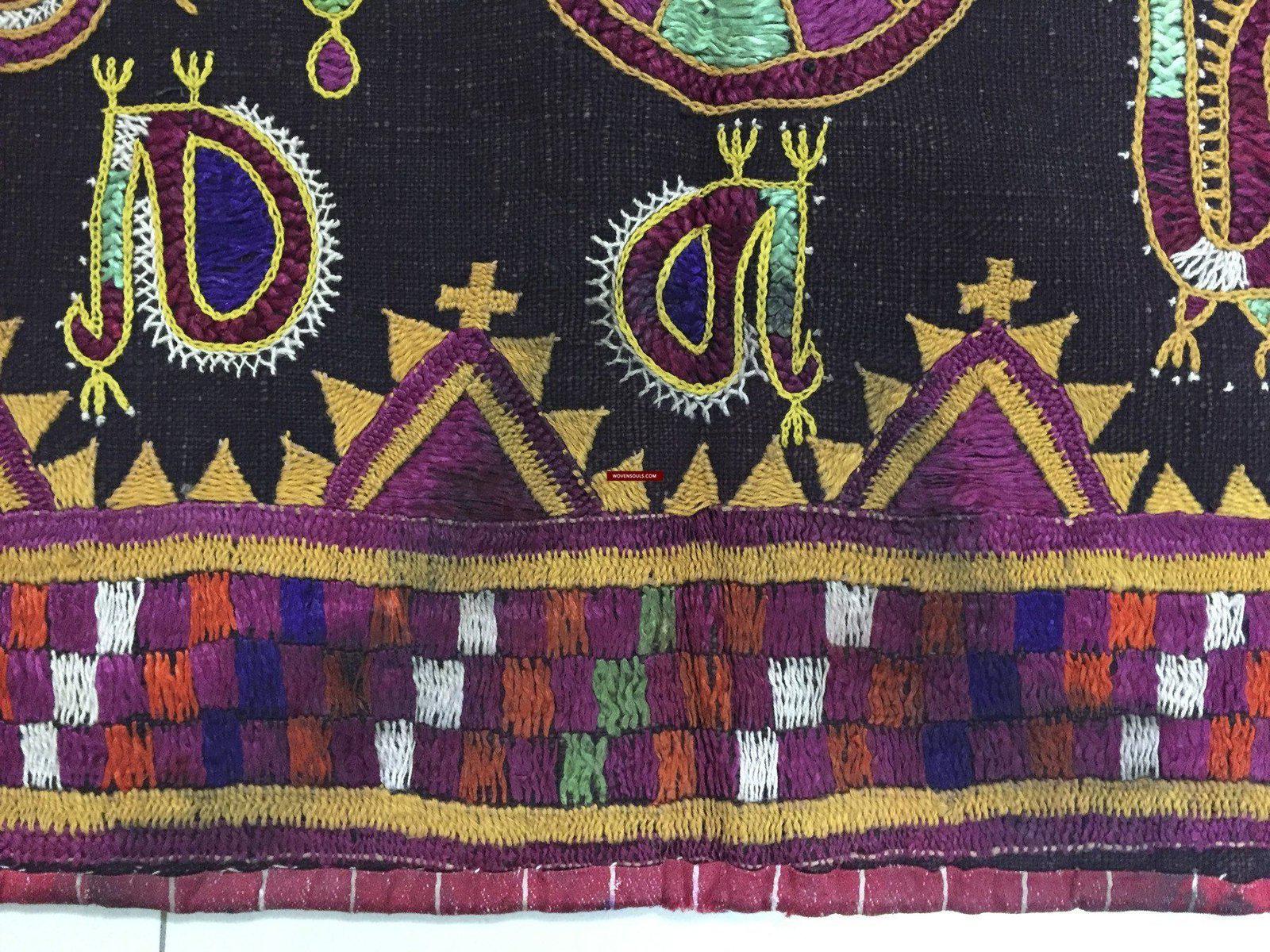 1020 Vintage Ghodiyu Cradle Cloth Hammock with Green Backing-WOVENSOULS-Antique-Vintage-Textiles-Art-Decor