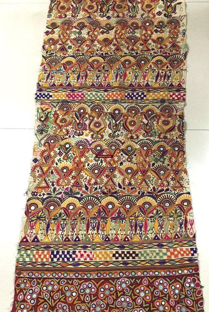 1022 SOLD Spectacular Vintage Textile Art Panel with Embroidery-WOVENSOULS-Antique-Vintage-Textiles-Art-Decor