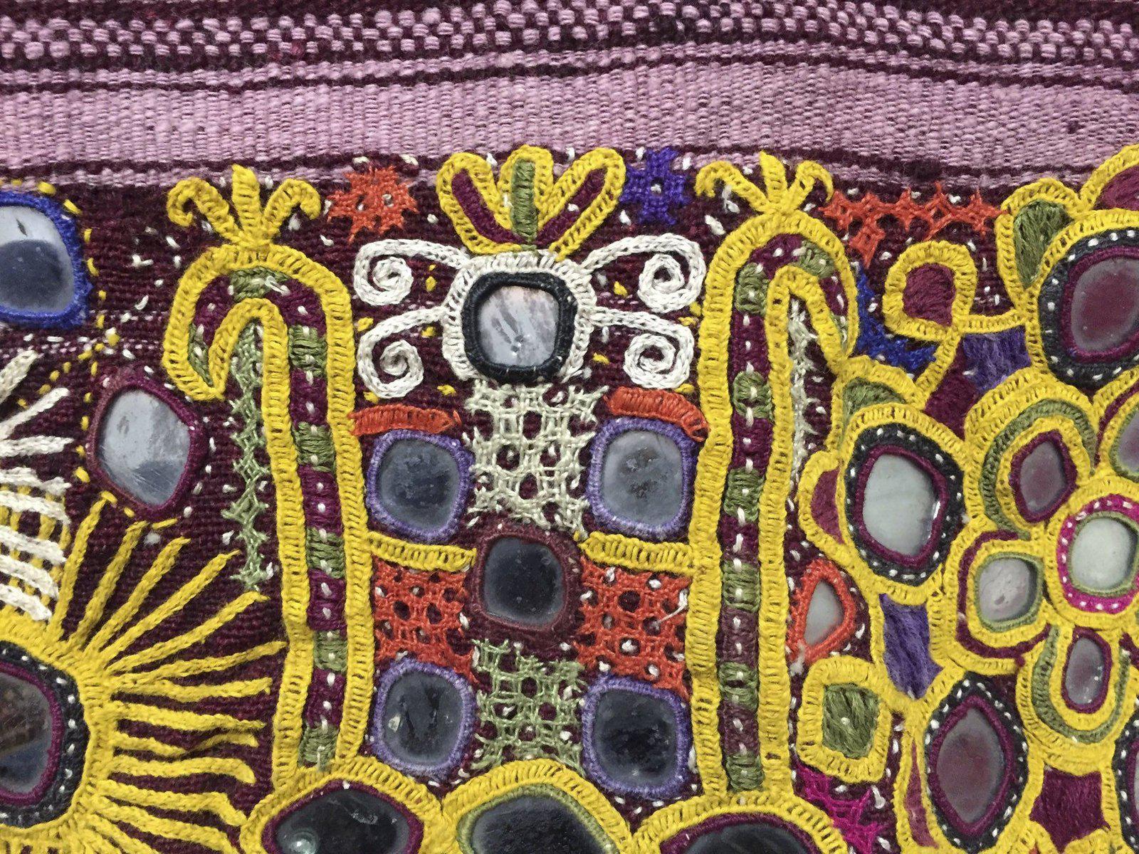 1025 Vintage Indian Maroon Dhabli Wool Shawl - Kutch-WOVENSOULS-Antique-Vintage-Textiles-Art-Decor