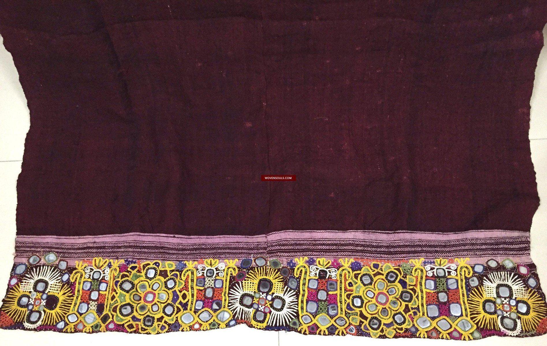 1025 Vintage Indian Maroon Dhabli Wool Shawl - Kutch-WOVENSOULS-Antique-Vintage-Textiles-Art-Decor