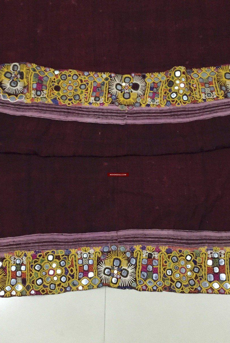 1025 Vintage Indian Maroon Dhabli Wool Shawl - Kutch-WOVENSOULS-Antique-Vintage-Textiles-Art-Decor