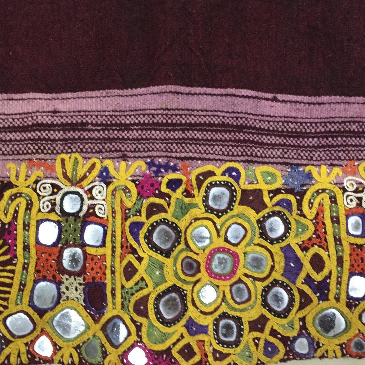 1025 Vintage Indian Maroon Dhabli Wool Shawl - Kutch-WOVENSOULS-Antique-Vintage-Textiles-Art-Decor