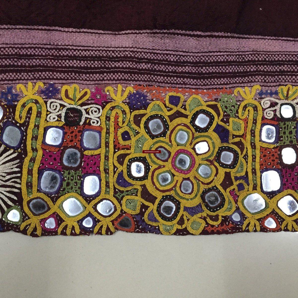 1025 Vintage Indian Maroon Dhabli Wool Shawl - Kutch-WOVENSOULS-Antique-Vintage-Textiles-Art-Decor