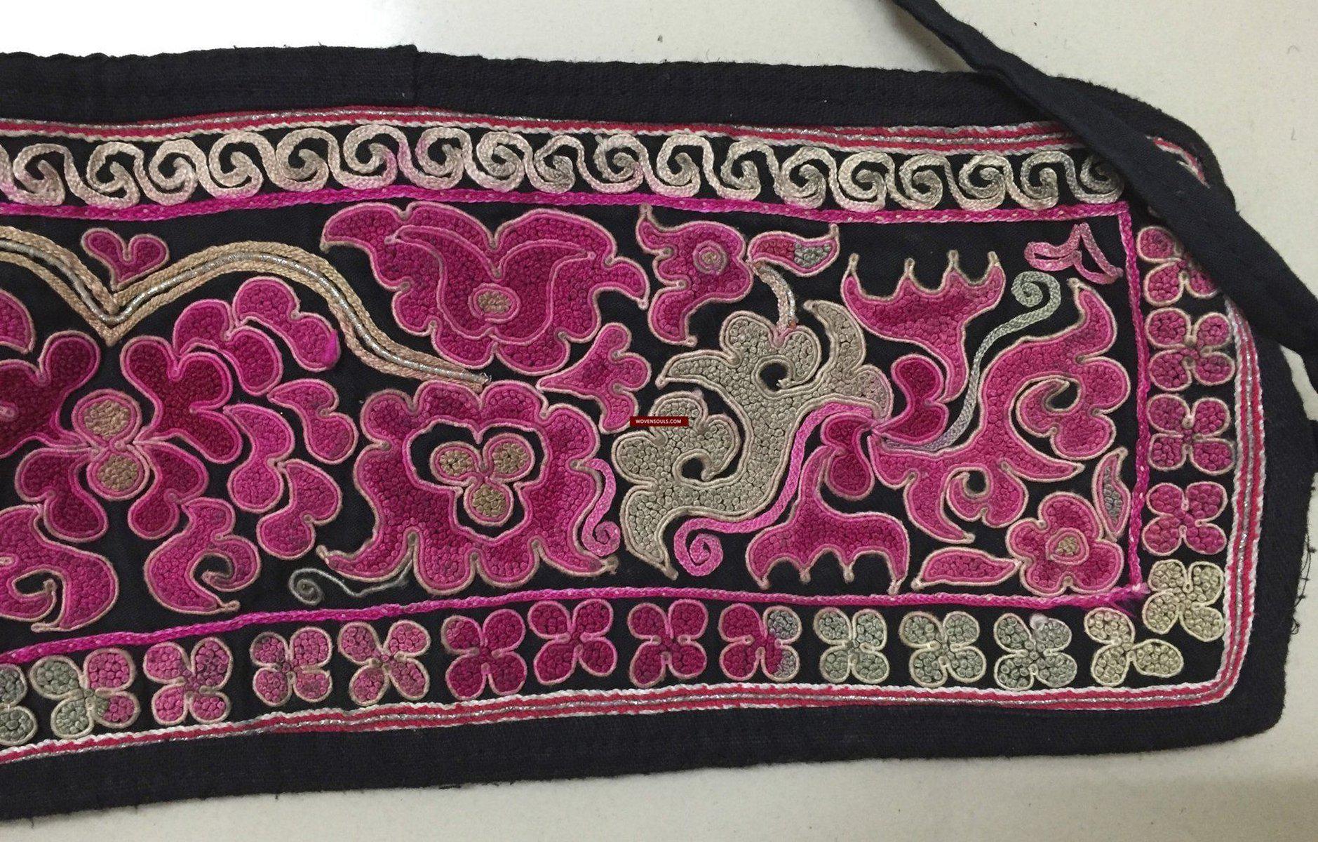 1026 Old Chinese Ethnic Minority Embroidery Belt-WOVENSOULS-Antique-Vintage-Textiles-Art-Decor