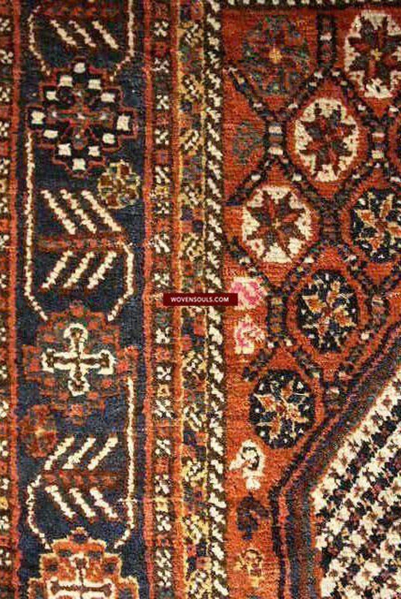 103 VENDU Tapis Qashqai Nieriz - Treillis étoilé et champ blanc en arête de poisson avec animaux - Galerie 2-WOVENSOULS-Antique-Vintage-Textiles-Art-Décor