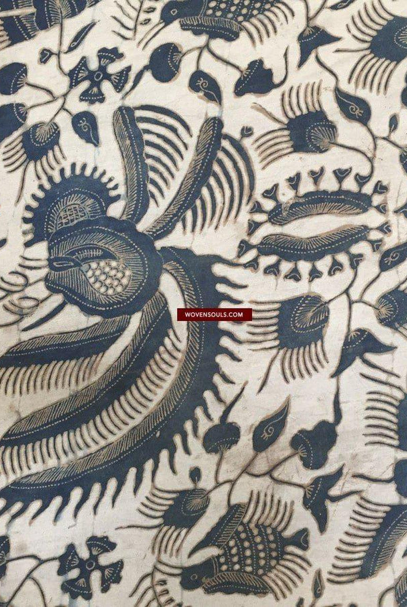 1033 Antique Java Batik Art on Silk Shawl Stole-WOVENSOULS-Antique-Vintage-Textiles-Art-Decor