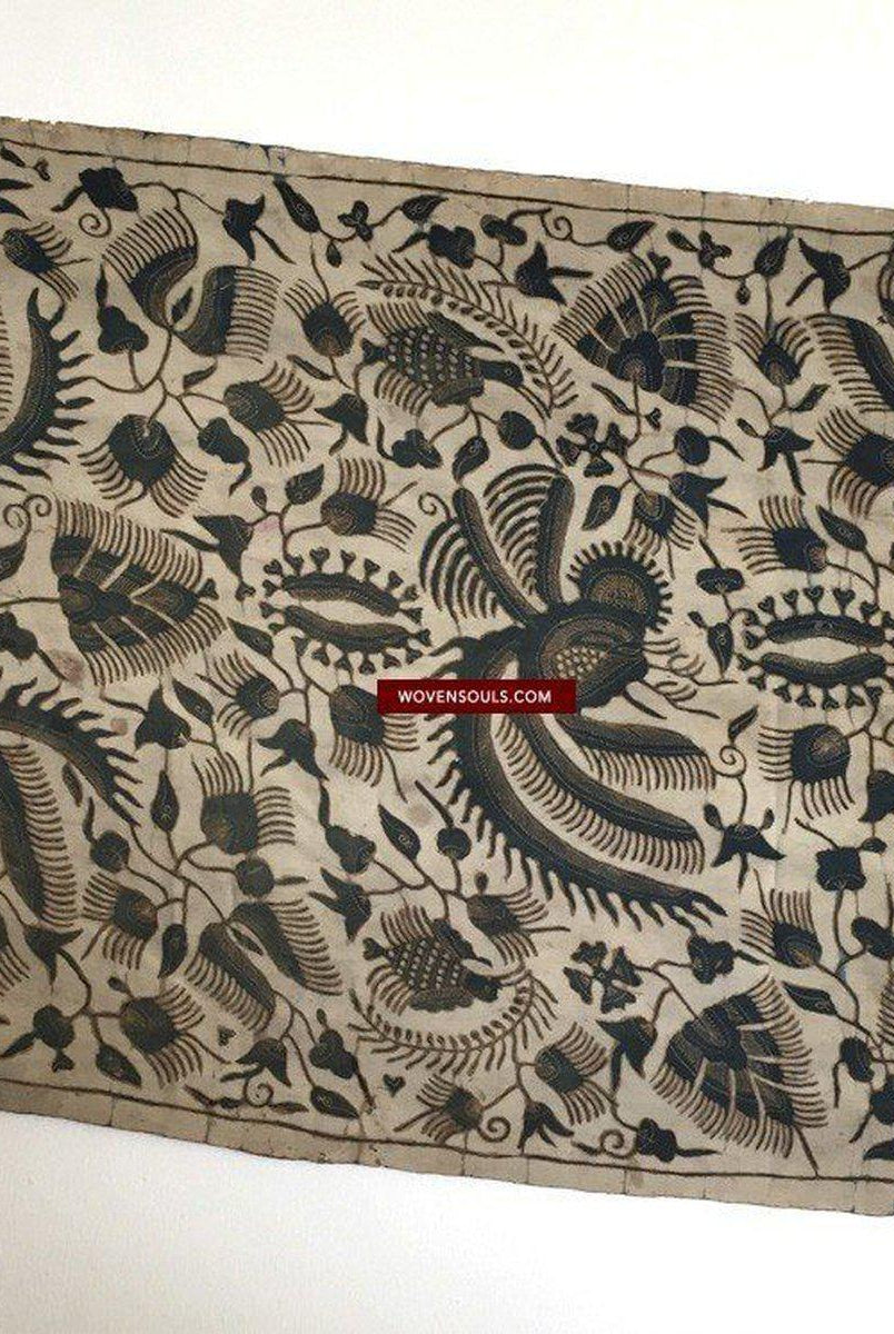 1033 Antique Java Batik Art on Silk Shawl Stole-WOVENSOULS-Antique-Vintage-Textiles-Art-Decor