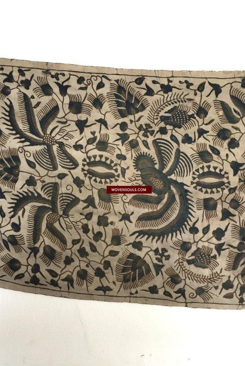 1033 Antique Java Batik Art on Silk Shawl Stole-WOVENSOULS-Antique-Vintage-Textiles-Art-Decor