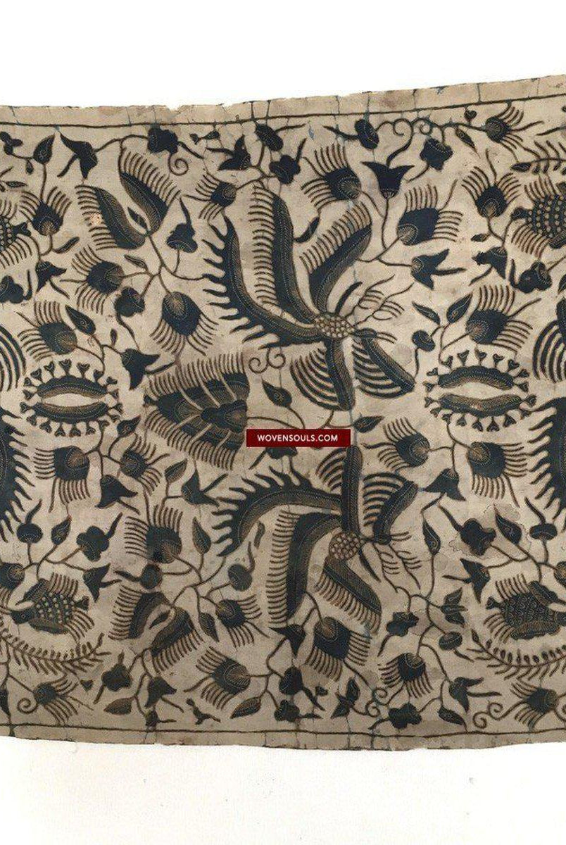 1033 Antique Java Batik Art on Silk Shawl Stole-WOVENSOULS-Antique-Vintage-Textiles-Art-Decor
