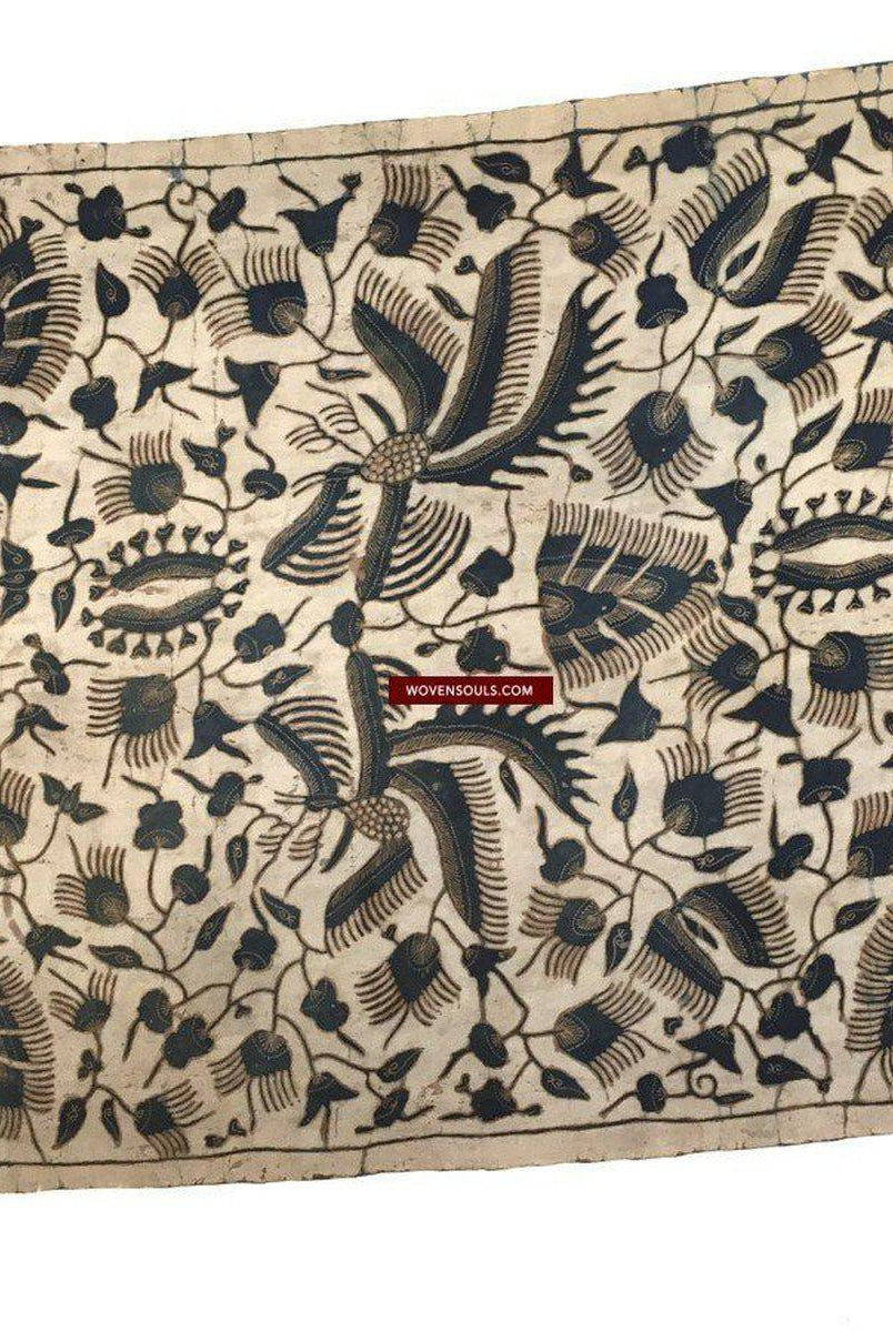 1033 Antique Java Batik Art on Silk Shawl Stole-WOVENSOULS-Antique-Vintage-Textiles-Art-Decor
