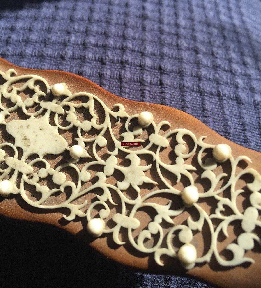 1036 Old Decorated Sandal Wood Page Turner Paper Cutter-WOVENSOULS-Antique-Vintage-Textiles-Art-Decor