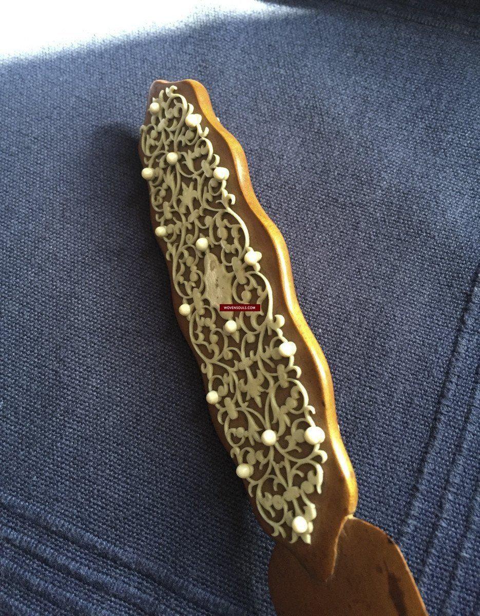 1036 Old Decorated Sandal Wood Page Turner Paper Cutter-WOVENSOULS-Antique-Vintage-Textiles-Art-Decor