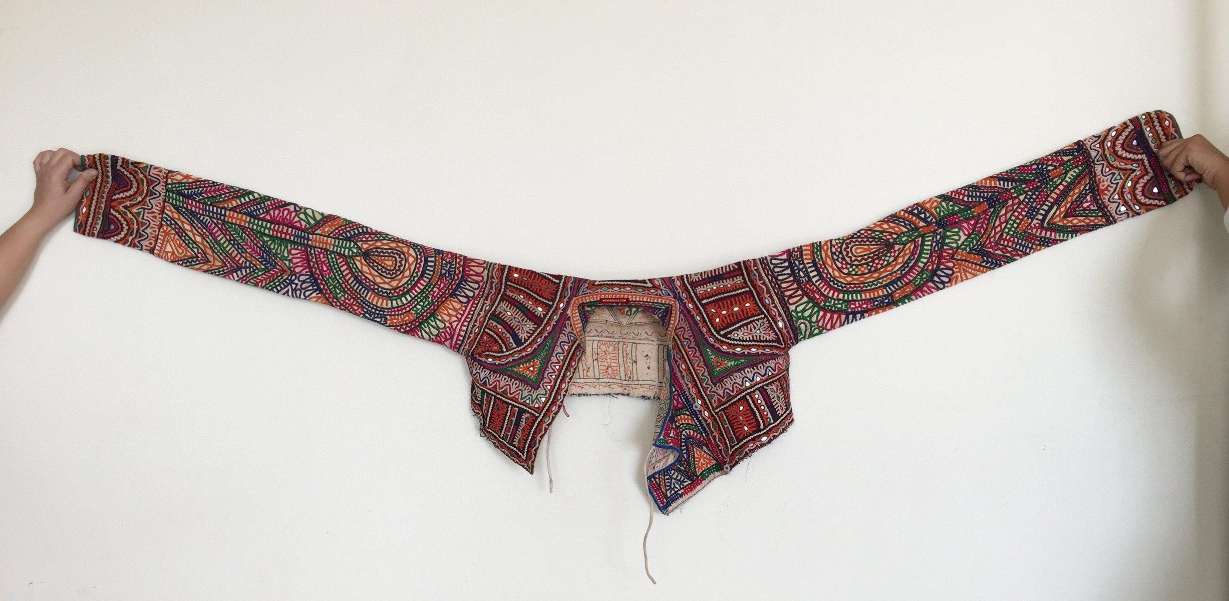 1039 Section of a Groom's Kediyu - Vintage Rabari Textile Embroidery-WOVENSOULS-Antique-Vintage-Textiles-Art-Decor